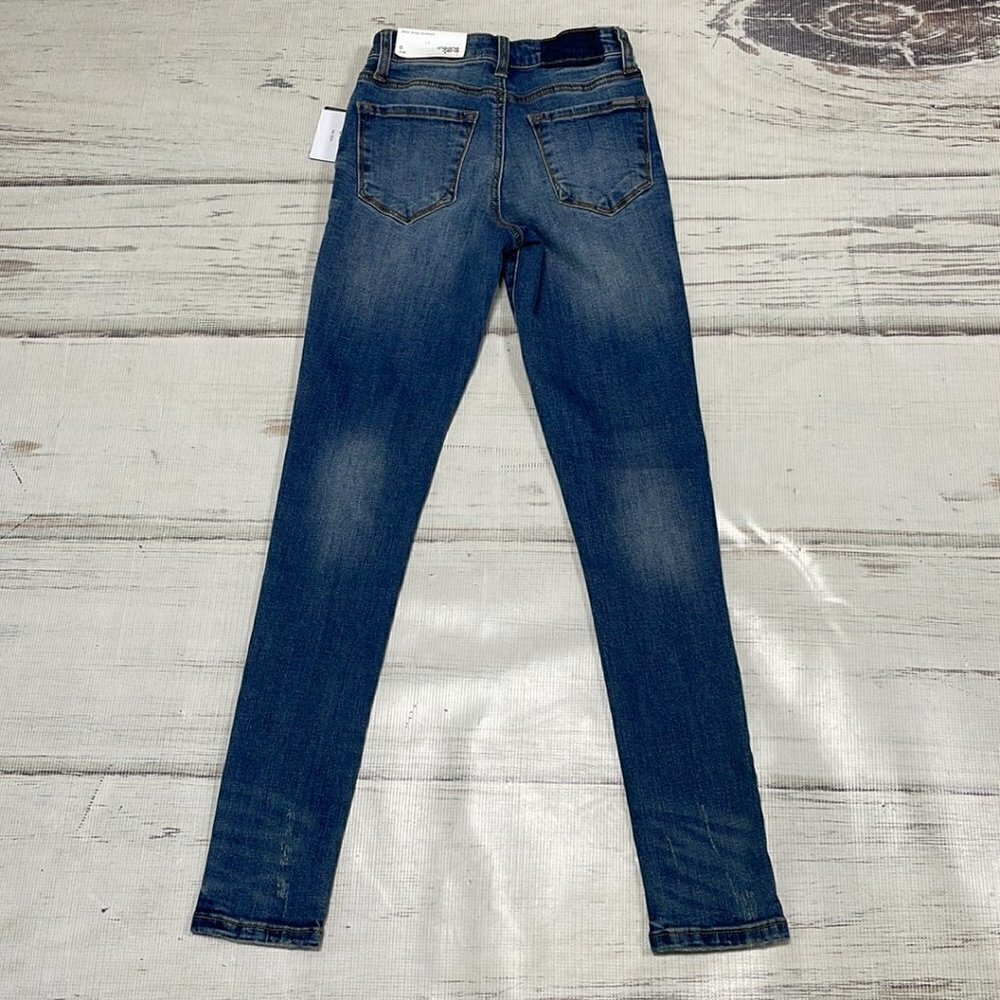 Insane Gene NWT Jeans Mid-Rise Skinny Dark Blue Denim Exposed Buttons Size 0 W23 - Picture 7 of 13